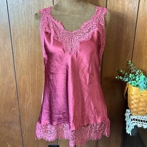 Victoria's Secret Satin Lace Slip Camisole Tank Top Burgundy M Adjustable Straps